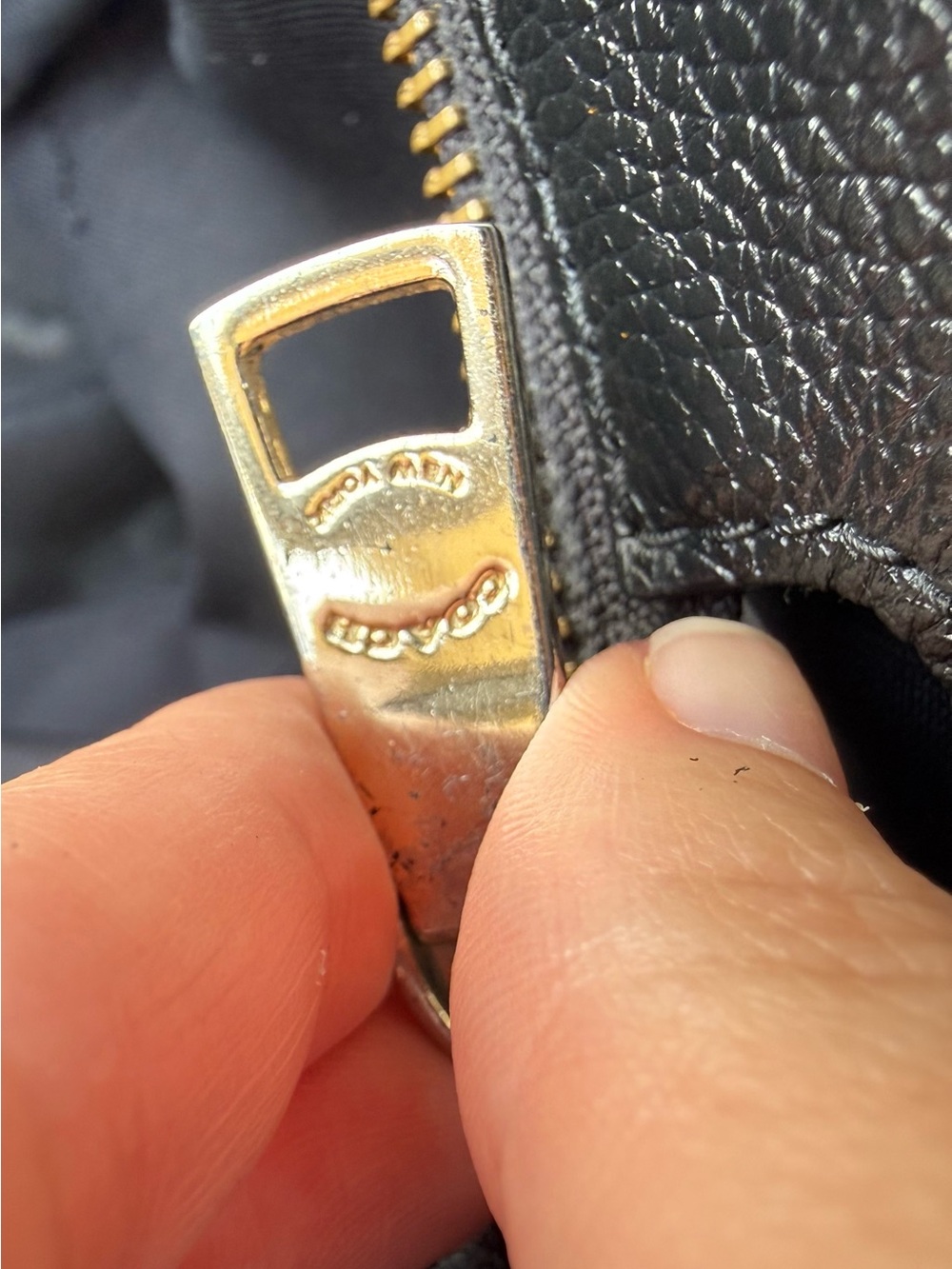 Coach Black Pebbled Leather Tote with Gold Chain Straps - Picture 7 of 16